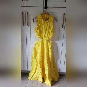 Banana Republic Dress Womens 8 Yellow Linen Blend Cutout A Line Summer Chic